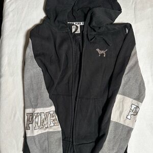 PINK - Bling Victoria's Secret Dog Black and Gray womens Hoodie